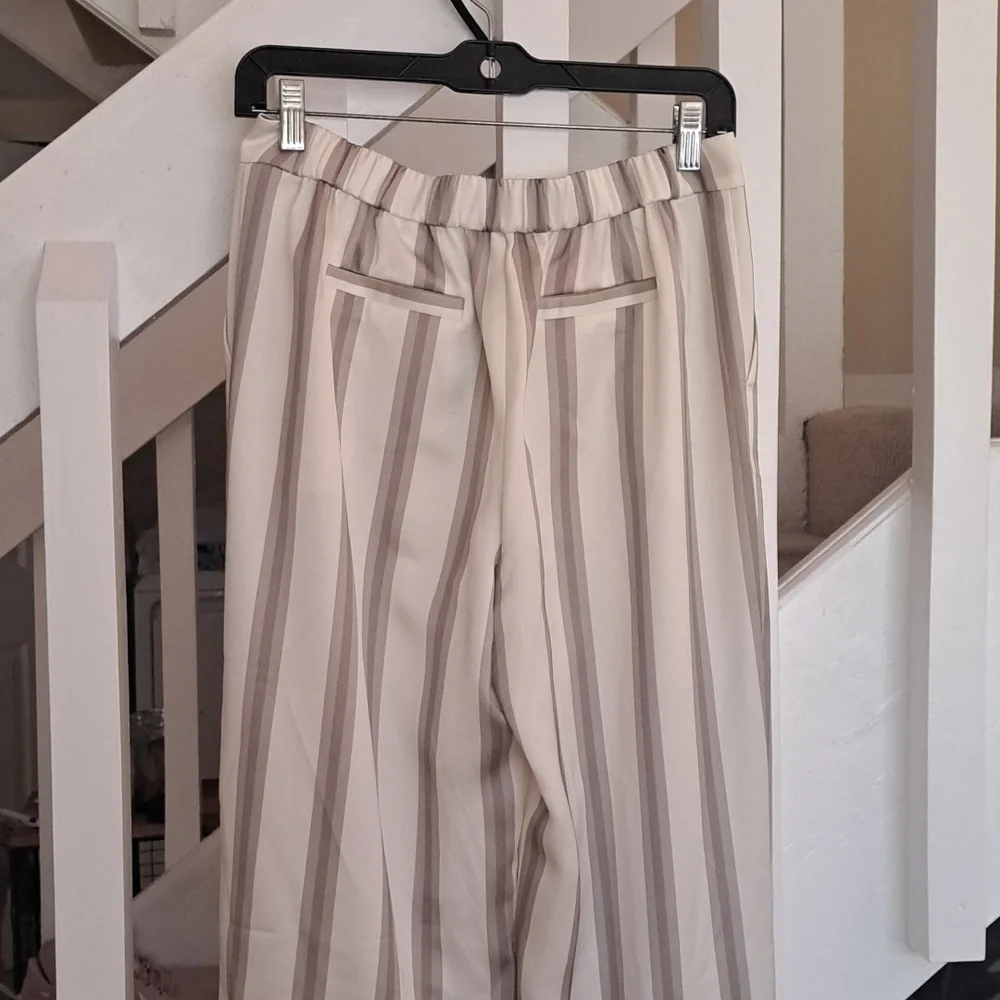 Seroya Marlowe Satin Cream & Tan Neutral Striped Trousers Sz S LIKE New - Picture 6 of 8